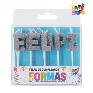 VELAS FORMAS - SET FELIZ CUMPLE PLATEADO