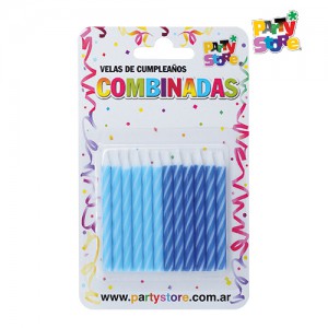 VELAS 6cm COMBINADAS AZULES x12un.