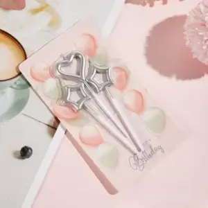 Velas de Corazon y Estrellas Plateada Set x 3U.