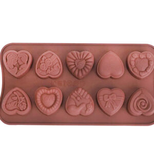 MOLDE SILICONA 10 BOMBONES CORAZONES DECORADO LOVE