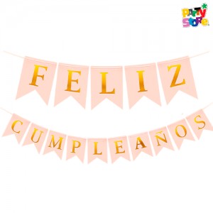 BANDERIN FELIZ CUMPLEAÑOS STAMPING ROSA PASTEL