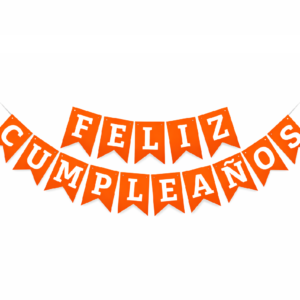 BANDERIN *FELIZ CUMPLEAÑOS* NARANJA, LETRAS STAMPING BLANCO