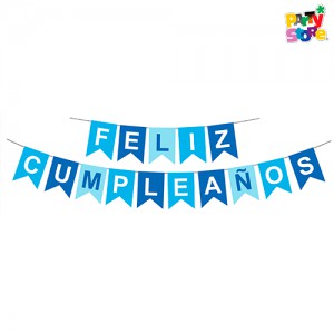 BANDERIN FELIZ CUMPLEAÑOS CELESTE Y AZUL