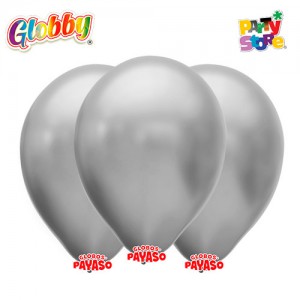 GLOBBY 12" PERLADO METALIZADO PLATA x 25 unidades