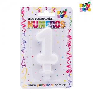 VELA NUMERO BLANCAS BRILLOS Nº 1