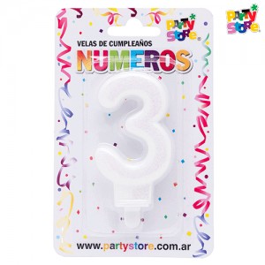 VELA NUMERO BLANCAS BRILLOS Nº 3