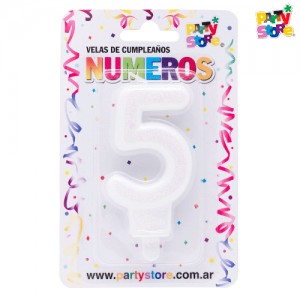 VELA NUMERO BLANCAS BRILLOS Nº 5