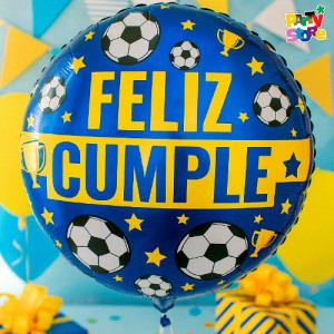 GLOBO 22" (56cm) FELIZ CUMPLE (AZUL Y AMARILLO)