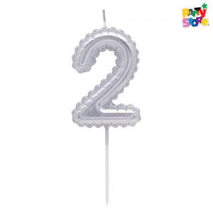 VELA NUMERO GLOBITO PLATEADO Nº2