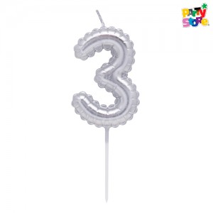 VELA NUMERO GLOBITO PLATEADO Nº3