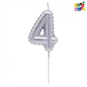 VELA NUMERO GLOBITO PLATEADO Nº4