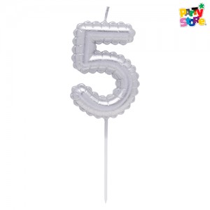 VELA NUMERO GLOBITO PLATEADO Nº5