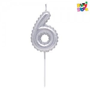 VELA NUMERO GLOBITO PLATEADO Nº6