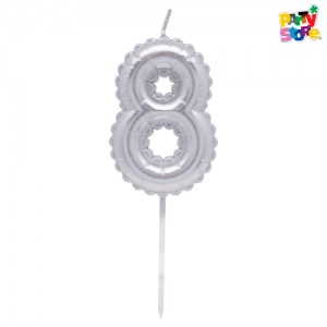 VELA NUMERO GLOBITO PLATEADO Nº8