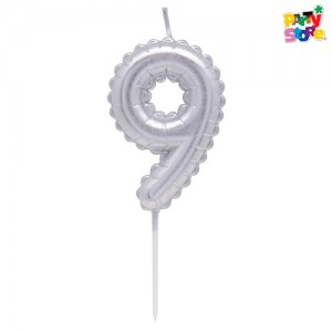 VELA NUMERO GLOBITO PLATEADO Nº9