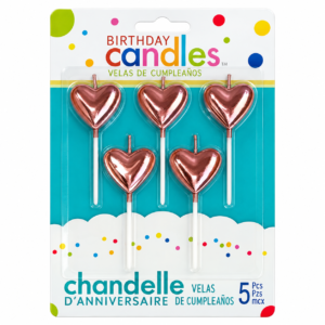 PACK DE 5 VELAS MODELO CORAZON EN BLISTER ROSA