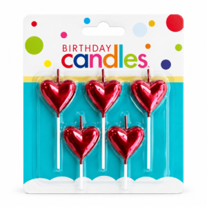 PACK DE 5 VELAS MODELO CORAZON EN BLISTER ROJO