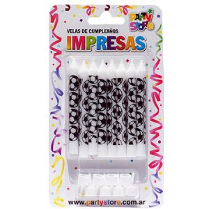 VELAS IMPRESAS BLANCAS CON PELOTAS DE FOOTBALL - Blister x 8 u