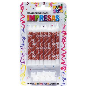 VELAS IMPRESAS BLANCAS CON PELOTAS DE RUGBY - Blister x 8 u