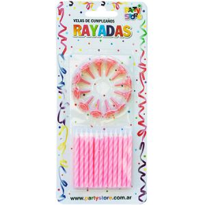 VELAS RAYADAS ROSAS C/12 BASES - Blister x 24 u