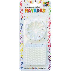 VELAS RAYADAS BLANCAS C/12 BASES - Blister x 24 u