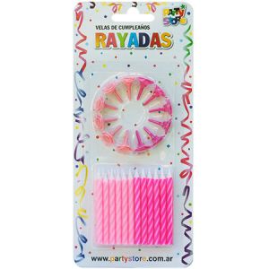 VELAS RAYADAS COLORES NENA C/12 BASES - Blister x 24 u