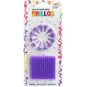 VELAS BRILLOS VIOLETAS C/12 BASES - Blister x 24 u