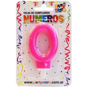 VELA NUMERO ROSA BRILLOS Nº0