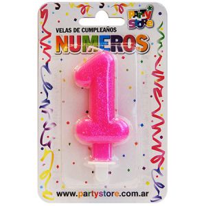 VELA NUMERO ROSA BRILLOS Nº1