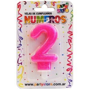 VELA NUMERO ROSA BRILLOS Nº2