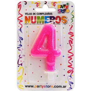 VELA NUMERO ROSA BRILLOS Nº4