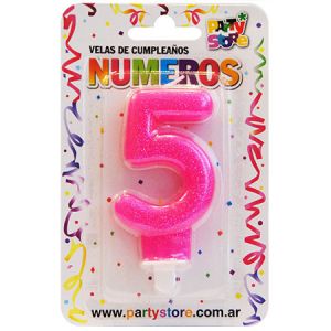 VELA NUMERO ROSA BRILLOS Nº5