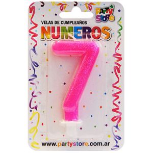 VELA NUMERO ROSA BRILLOS Nº7