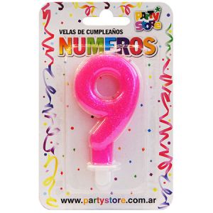 VELA NUMERO ROSA BRILLOS Nº9