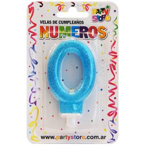 VELA NUMERO CELESTE BRILLOS Nº0