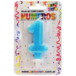 VELA NUMERO CELESTE BRILLOS Nº1