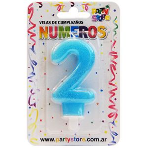 VELA NUMERO CELESTE BRILLOS Nº2