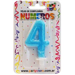VELA NUMERO CELESTE BRILLOS Nº4