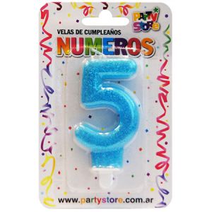 VELA NUMERO CELESTE BRILLOS Nº5