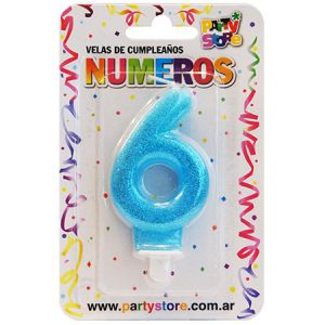 VELA NUMERO CELESTE BRILLOS Nº6