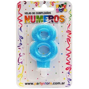 VELA NUMERO CELESTE BRILLOS Nº8