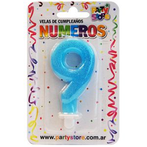 VELA NUMERO CELESTE BRILLOS Nº9