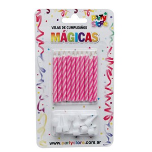 VELAS MAGICAS MAGENTAS - Blister x 10un. (se vuelven a encender)