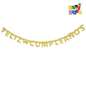 BANNER FELIZ CUMPLEAÑOS DORADO GLITTER 160 Cm
