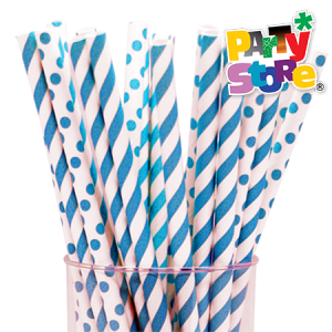 SORBETES DE POLIPAPEL RAYAS Y LUNARES CELESTE x 24 unidades