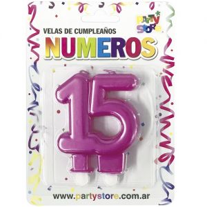 VELA NUMERO DOBLE METALIZADA ROSA 15 AÑOS