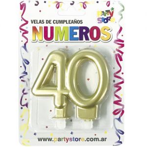 VELA NUMERO DOBLE METALIZADA DORADA 40 AÑOS
