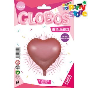 GLOBO METALIZADO FORMAS CORAZON ROSA 45cm APTO HELIO