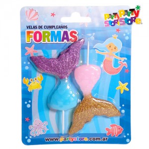 VELAS FORMAS COLAS DE SIRENA GLITTER x 2 unidades