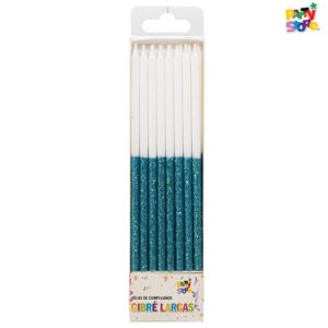 VELAS LARGAS GIBRE BICOLOR CELESTES - Blister x 16 unidades